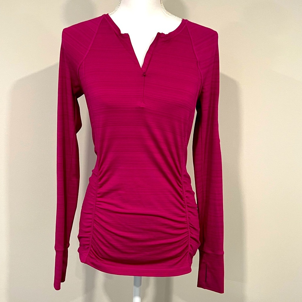 ATHLETA long sleeve 3/4 zip magenta sports shirt. Size S.